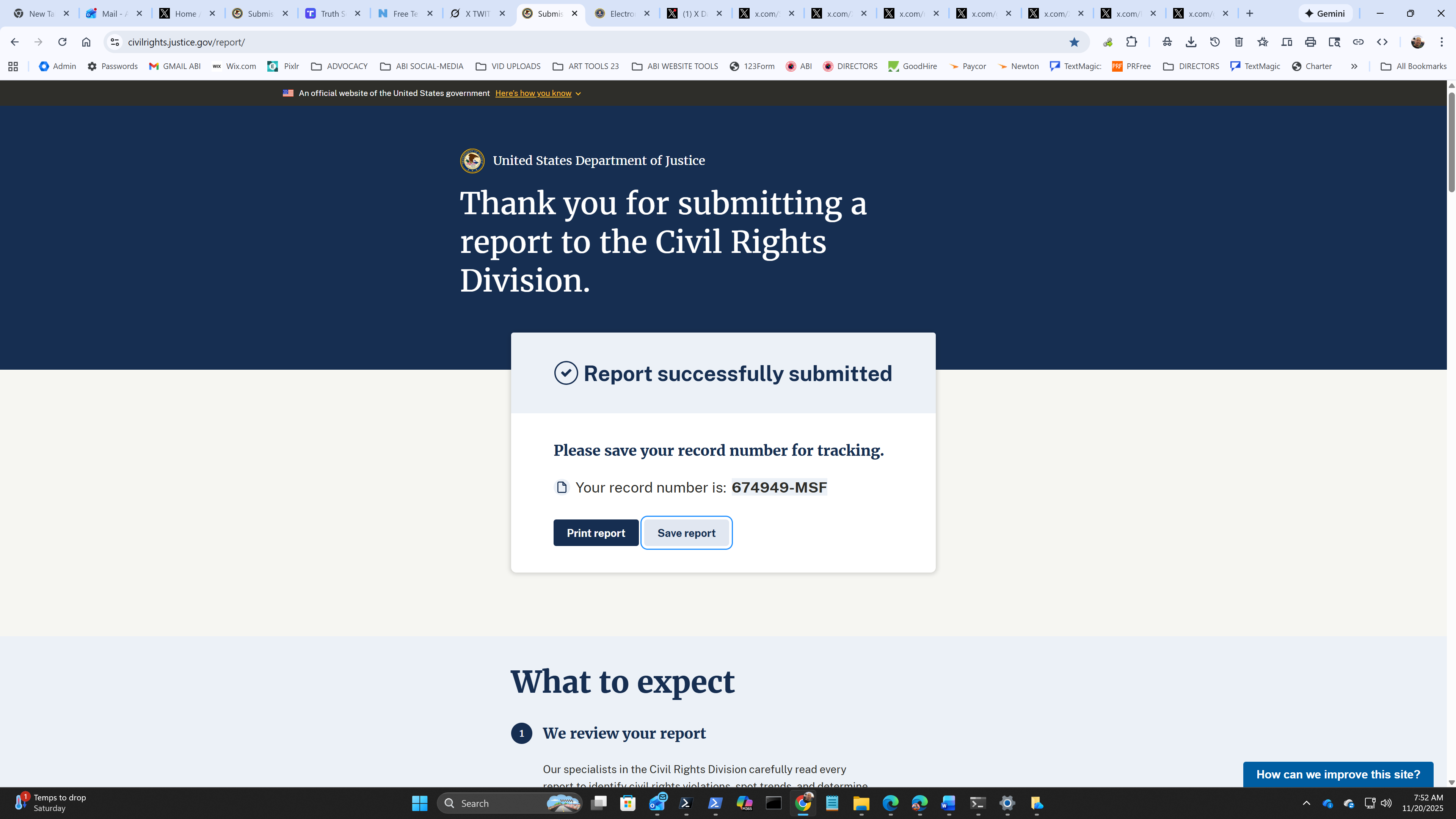 Archived evidence image file: david-medeiros-chro-2510184-20250224-doj-civil-rights-division-report-successfully-submitted-record-674949-msf-david-medeiros-com-forensic-archive.png. Filename-based label; verify the image and context independently.