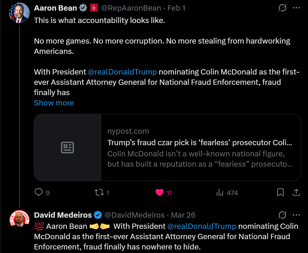 Archived evidence image file: medeiros-livewire-whistleblower-evidence-aaron-bean-accountability-no-more-corruption-trump-nominates-colin-mcdonald-fraud-enforcement-2026-04-14-102219-seq-0477.png. Filename-based label; verify the image and context independently.