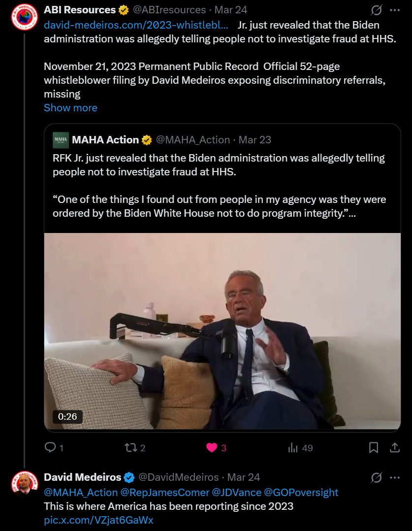 Archived evidence image file: medeiros-livewire-whistleblower-evidence-abi-resources-rfk-jr-biden-administration-ordered-not-investigate-fraud-hhs-medicaid-2026-04-14-102909-seq-0494.png. Filename-based label; verify the image and context independently.