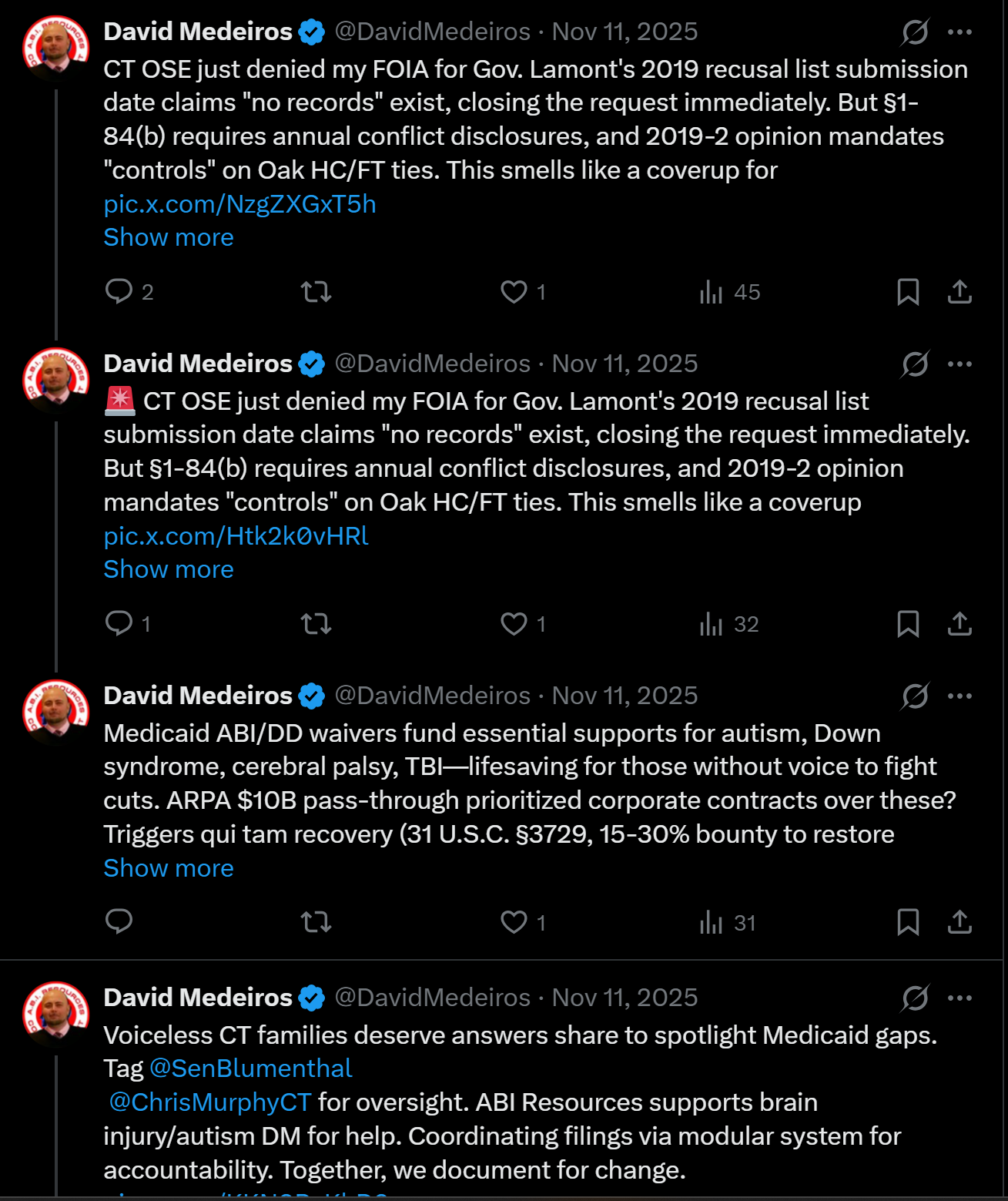 medeiros-livewire-whistleblower-evidence-ose-foia-denial-lamont-recusal-sema4-arpa-no-bid-medicaid-abi-waiver-impact-david-medeiros-2026-04-14-092839-seq-0319.png